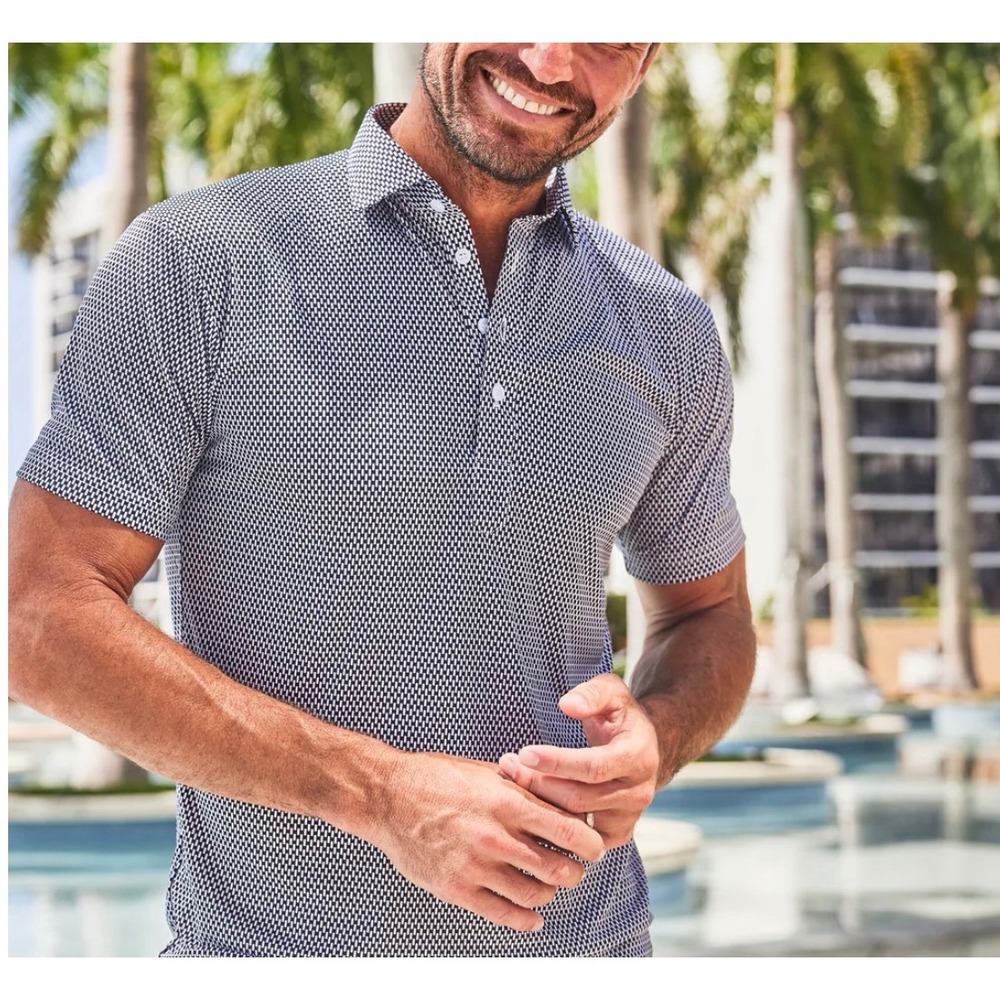 Collars & Co Mens 2XL Polo Shirt Black Vantage Geometric Firm Dress Collar NEW